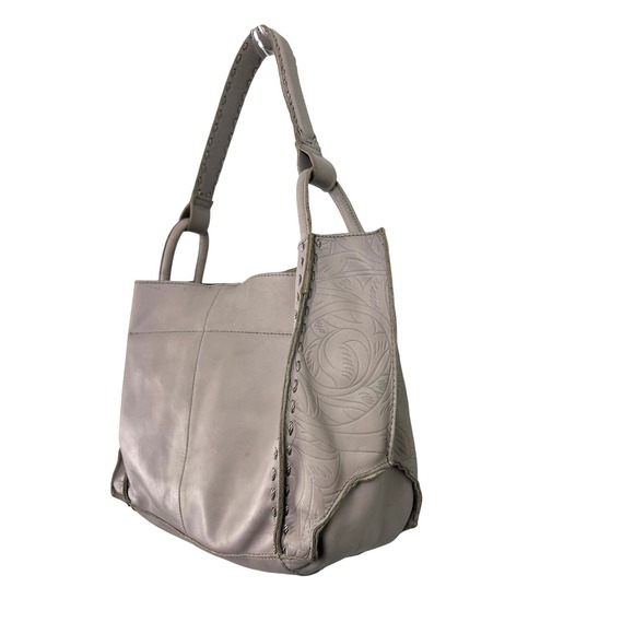 The Sak Handbags - The Sak Floral Embossed Leather Hobo Shoulder Bag Grey Whipstitch Tassel Boho